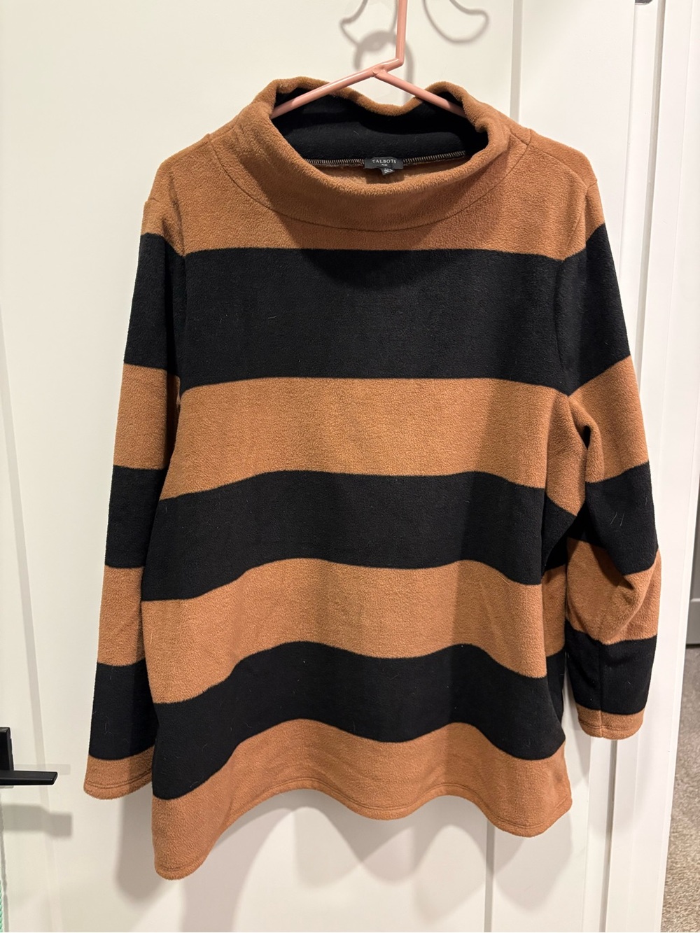 Talbots Black and Brown Striped Funnel-Neck Sweater